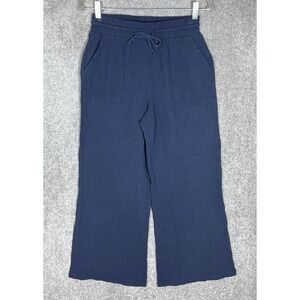 Style & Co Gauze Wide Leg Pants Womens Size Small Navy Blue Pockets Drawstring